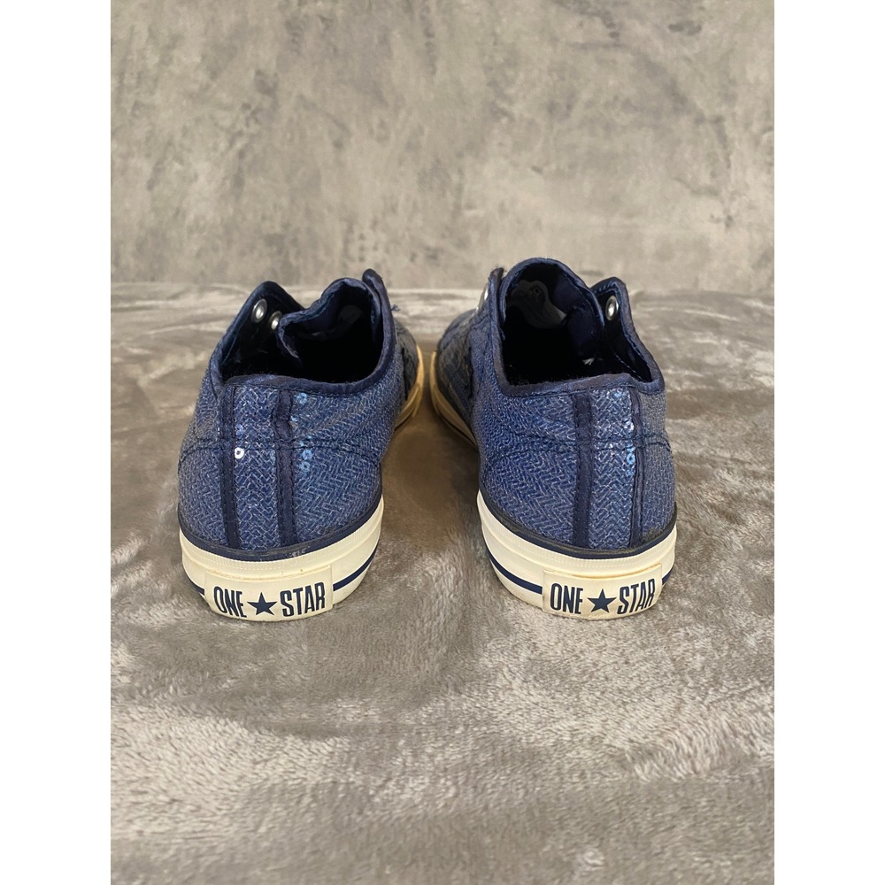 Converse Sneakers Women 7.5 Navy Blue One Star Low Top Sequin Sparkle Slip On - Picture 5 of 10